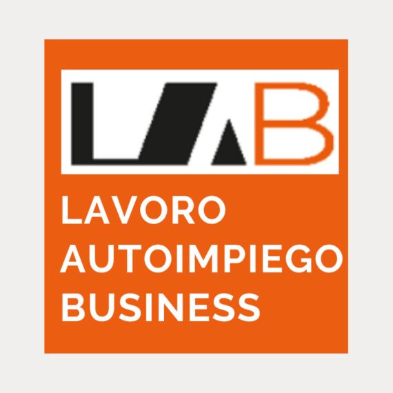 Logo del progetto, quadrato arancione con la scritta LAB Lavoro autoimpiego business