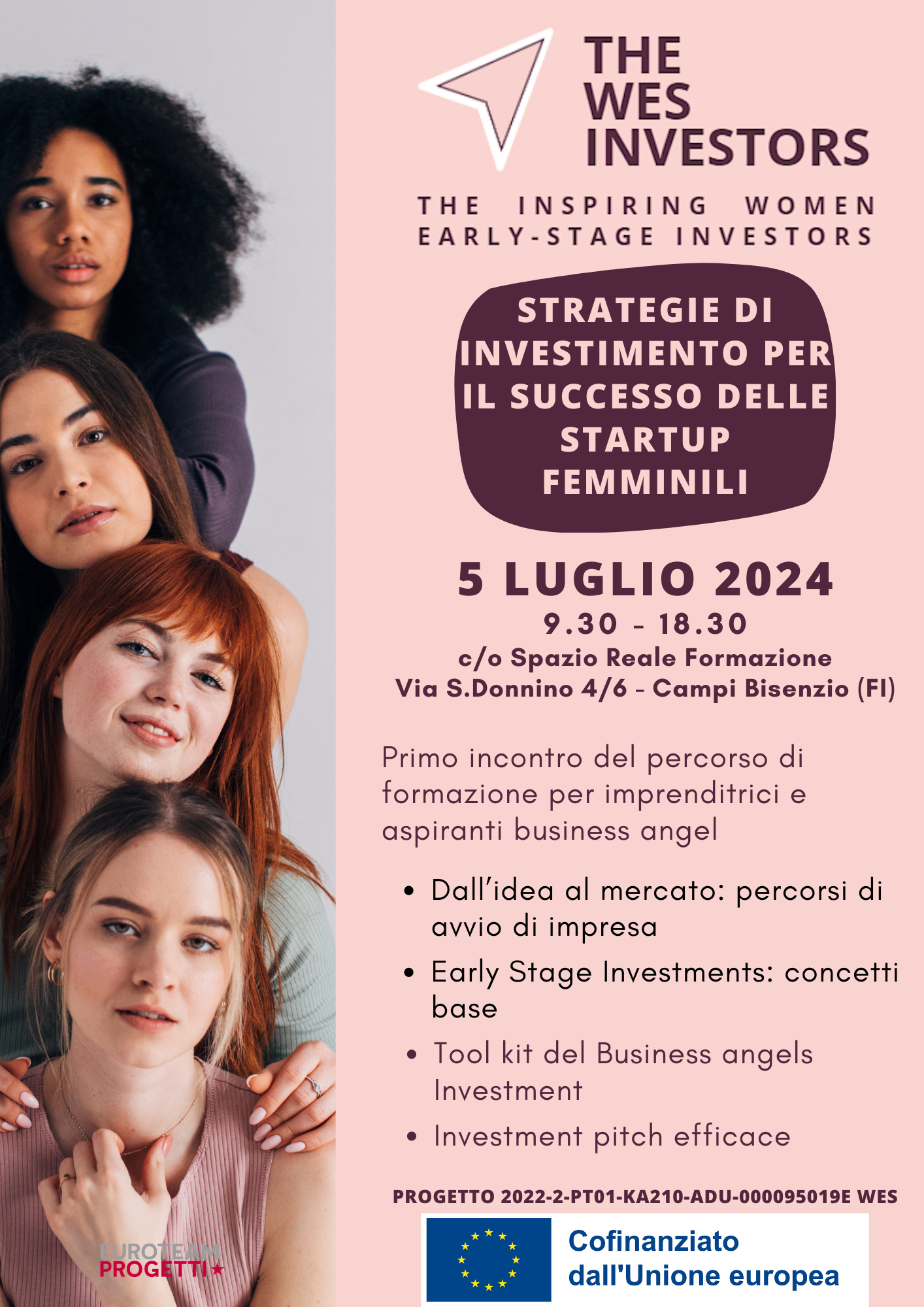 WES volti di donne programma della formazione logo erasmus plus Strategie di investimento per il successo delle startup femminili