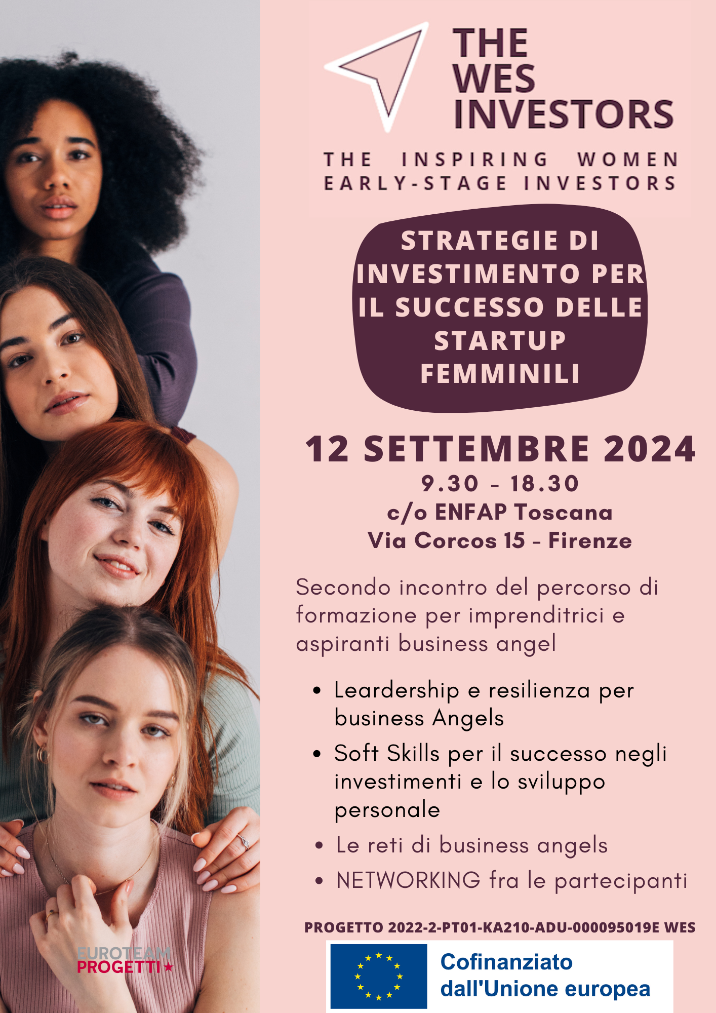 WES volti di donne programma del 12 settembre logo erasmus plus Strategie di investimento per il successo delle startup femminili